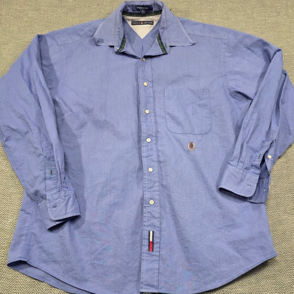 Tommy Hilfiger Mens Original Oxford Button Down Shirt Blue Long Sleeve Size 16 L